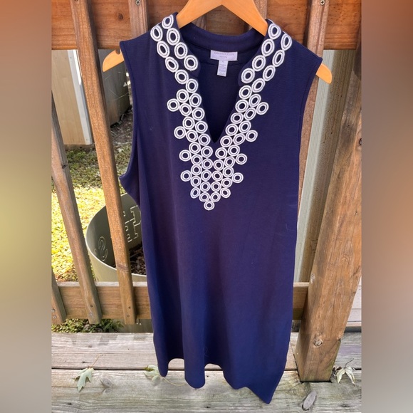 Charter Club Navy Tank Top with White Embroidery - Picture 2 of 3